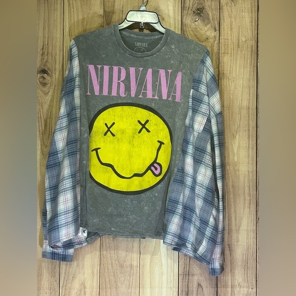 NWT Upcycled Nirvana Flannel Tee Size L-XXL - Picture 1 of 5